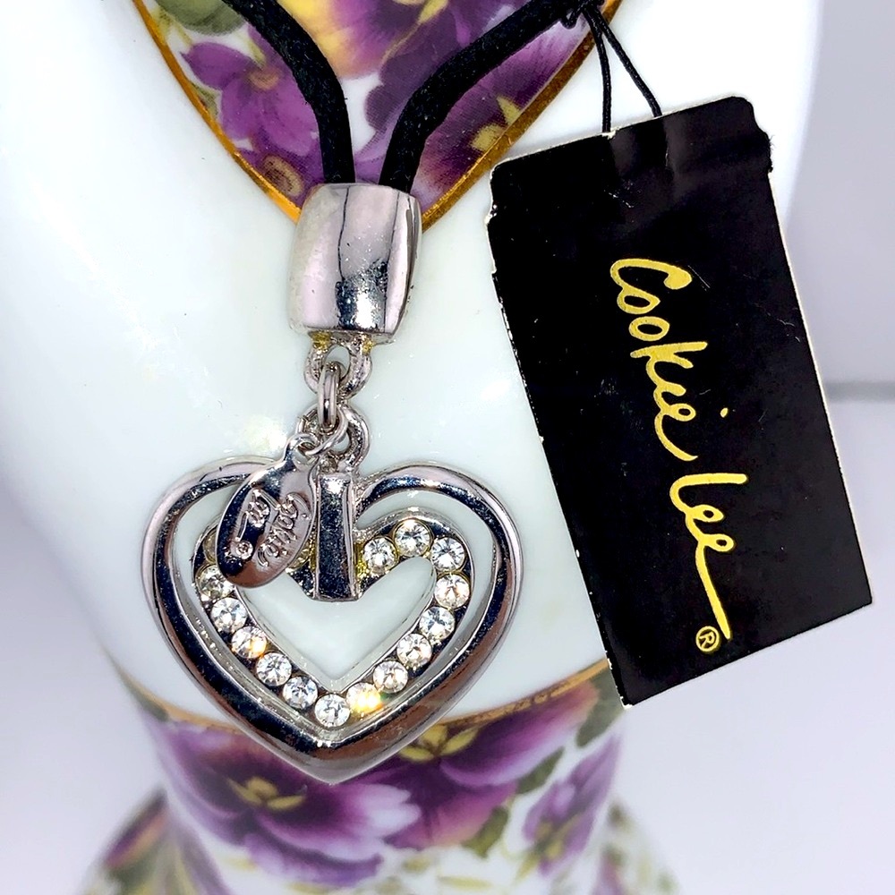 Cookie Lee Genuine Crystal Silver Tone Heart Charm Hostess Gift Bracelet NWT